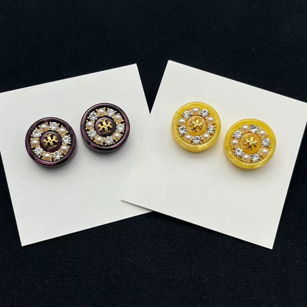 Tory Burch Micro Inlay Gold Plated Double Round Resin Stud Earrings